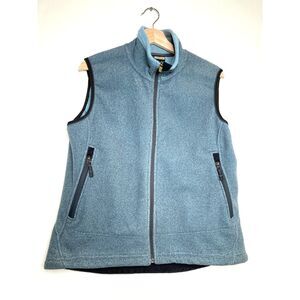 REI Polartec Womens Vest Blue Black Zip Up Pockets Mock Neck Hip Length L
